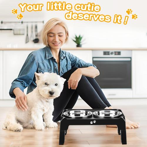 COMESOON Elevated Dog Bowls for Small Medium Dogs, 3 Height Adjustable Raised Stand with 2 Thick 6 Stainless Steel Food Bowls, Non-Slip Feeder Adjusts to 2.75, 6, 7.5, Black