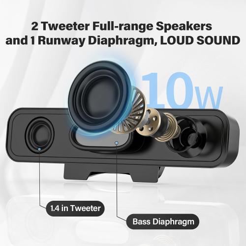 Computer Speakers for Desktop Pc, Monitor Speakers for Laptop,Pc Speakers with Loud Sound,Volume Control Easily Clamps to Monitors(USB-C to USB Adapter Included) (Black)