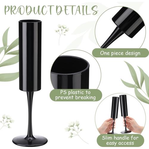 Domensi 30 Pcs Champagne Flutes Bulk Acrylic Goblet 6 oz High Stem Wine Glasses Champagne Cup Unbreakable Reusable for Christmas Halloween Valentine Birthday Wedding Party Decorations (Black)