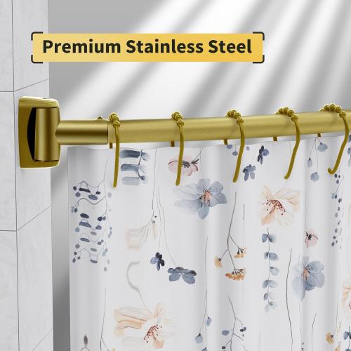 Adjustable Curved Shower Rod, 42-72 inches Extra Wide Shower Curtain Rod, Rust proof, Premium Stainless Steel, Curved Shower Rod for Bathroom, Gold