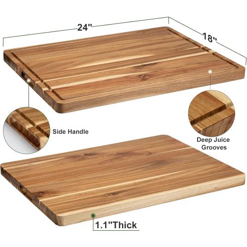 Extra Large Acacia Wood Cutting Board for Kitchen, 24 x 18 Inch Large Butcher Block Chopping Board with Juice Groove, Thick Wood Cutting Boards Carving Board for Turkey Meat Vegetables BBQ
