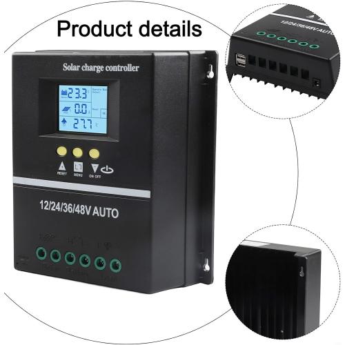 MPPT-Solar Charge Controller, 200A MPPT-Solar Charge Controller 12V/24V/36V/48V LCD Display Battery Regulator, Dual USB Charging Ports, 7 Operation Modes