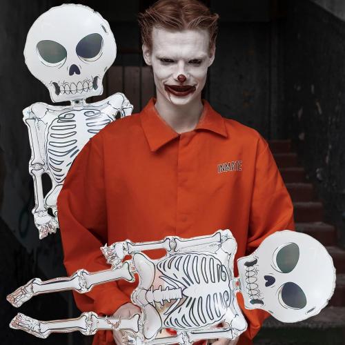 2 Pieces 34x62 Inches Scary Skeleton Foil Balloons - Large Spooky Mylar Life Size Skull Balloons for Halloween Decorations, Haunted House, Trick-or-Treat, Indoor and Outdoor Party Supplies