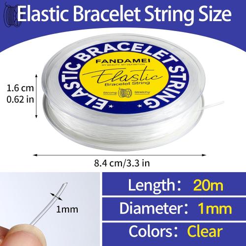 FANDAMEI 1mm Elastic Bracelet String Cord, Crystal Stretch Bead Cord for Bracelets Jewelry Making, Clear Stretchy Elastic String for Beading, Transparent Thread for Bracelet Necklace Making