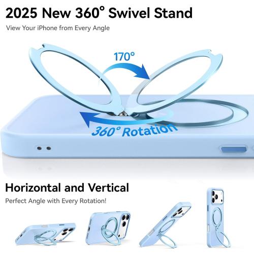 360° Spin Magnetic Stand for iPhone 17 Pro Case, Fit for MagSafe, Mil-STD Protective Case for iPhone 17 Pro Phone Case with Kickstand Rotatable 6.3 inch, Sky Blue