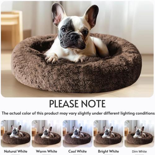 JOLLYVOGUE Calming Dog Bed for Small Dogs - 23 inches Donut Washable Small Dog Bed for Kittens & Puppies, Anti-Slip Round Fluffy Plush Faux Fur Cat Beds (Fits up to 25 lbs Pets, Coffee)