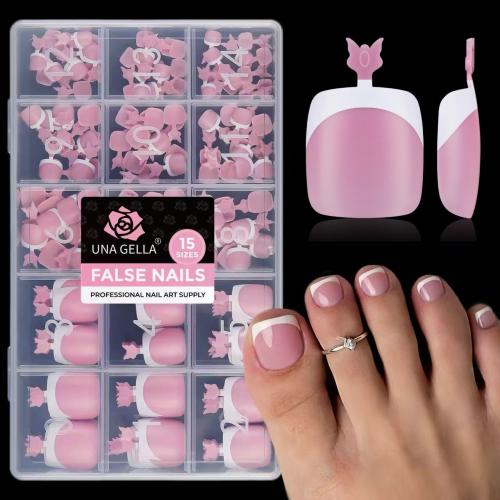 UNA GELLA French Press On Toenails - 15 Sizes Pre-Etched Berry Pink French Toe Nail Press Ons Soft Square Gel False Toenails Fake Toe Nails 180Pcs for Women Big Toes Nail Extensions Pedicure Home DIY