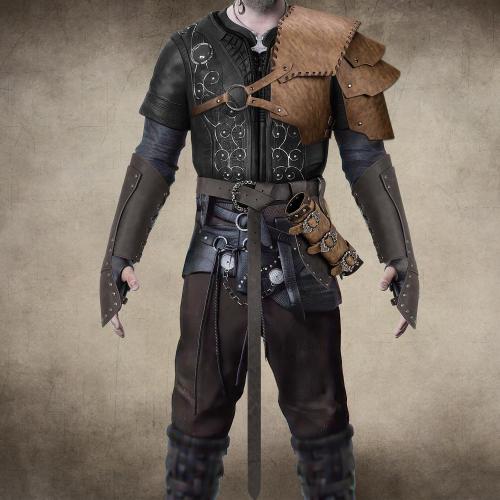 4pcs Medieval Armor Set, Pauldron Shoulder Armor, Sword Frog, Renaissance Belt, Leather Bracers for LARP, Ren Faire