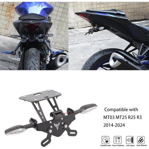 Tail Tidy Kit for MT03/R3 2014-2025 MT25/R25 2014-2024 Fender Eliminator Kit equipped License Plate Holder, License Plate Light, PLUG&PLAY clear lens Turn Signal Lights