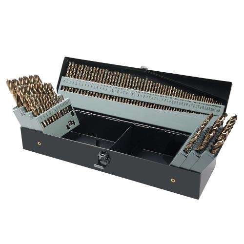 115Pcs Cobalt Drill Bits Set, M35 High Speed Steel, 135 Degree Tip, Twist Jobber Length Drill Bit Kit for Hardened Metal, Plastic and Wood with Metal Indexed Storage Case, 1/16-1/2