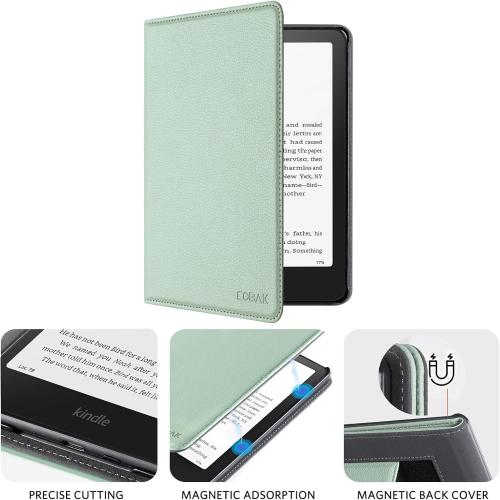 CoBak Case with Stand for Kindle Paperwhite 12th Gen 2024 Released (7) & Kindle Colorsoft Signature Edition - Durable PU Leather Cover with Auto Sleep Wake, Card Slot, Hand Strap Feature, Sage Green