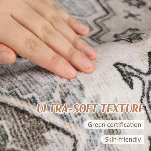 9x12 Rugs for Living Room: Washable Boho Large Neutral Vintage Soft Area Rug Indoor Stain Resistant Non-Slip Carpet for Bedroom Dining Room Playroom Office Home Decor- Brown Grey