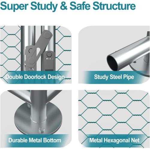 Silver 10ft x 20ft Large Chicken Coop, Chicken Coops for 30 Chickens, Chicken Runs for Yard with Water Poof & UV Resistance Cover, Spire Roof Chicken Coop Run with Double Lockable Doors for Outdoor Backyard