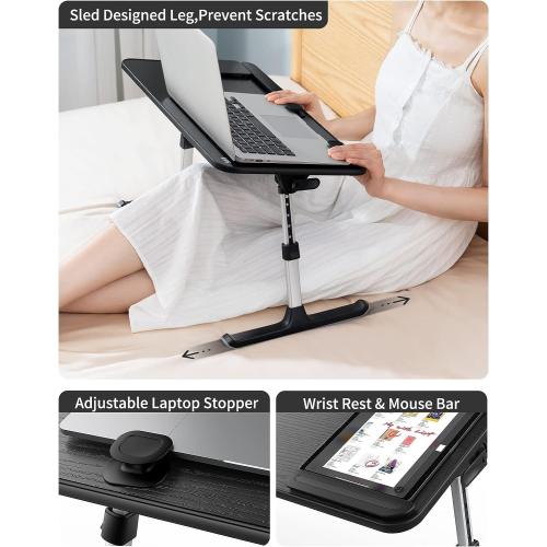 SAIJI Height & Angle Adjustable Laptop Stand for Bed, Lap Desk Bed Tray Table, Light Weight Foldable Portable Laptop Table for Couch Sofa Chair Floor Desk for Adults, Kids (Black)