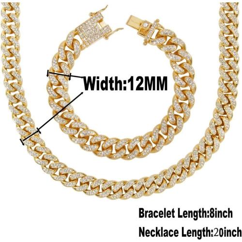 putouzip Miami Cuban Link Chains Set For Men 12/14/20mm 18K Gold Plated Diamond Fully Iced Out Chain Bracelet Necklace