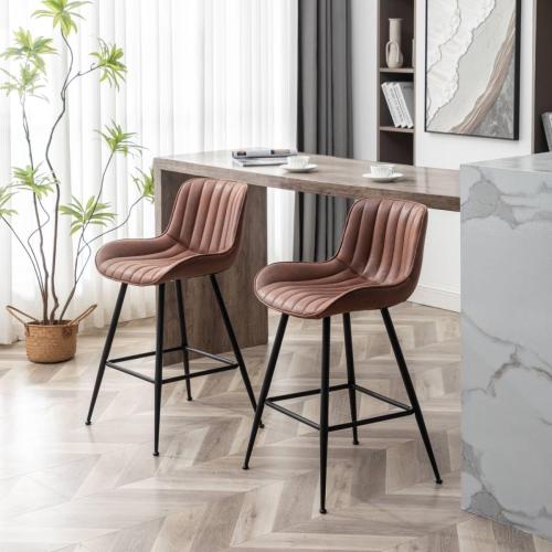 Set of 2 Whiterye Brown Bar Stools Set of 2, Fabric Upholstered Barstools Armless, 24 in Bar Stool Bar Height, Black and Brown Barstools for Home Bar, Coffee Bar.