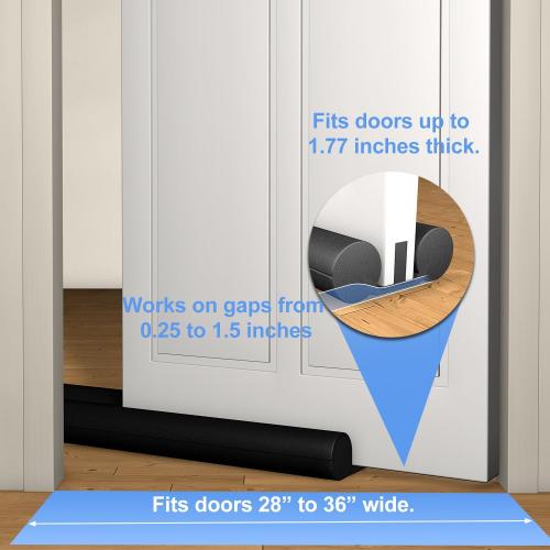 2 Pack Large Door Draft Stopper for Bottom of Doors 36 Inch Door Sweep Weather Stripping Noise Blocker Under Door Draft Noise Black Stoppers Adjustable Twin Door Sweep Draft Seal Window Sealer