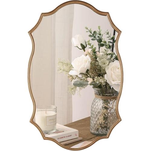Wall Mirror in Vintage Golden, Decorative 20x30 Accent Vanity Mirrors, Wall Mounted Mirror Antique Brass Metal Frame for Living Room Bedroom Bathroom Entryway Stairway Kitchen