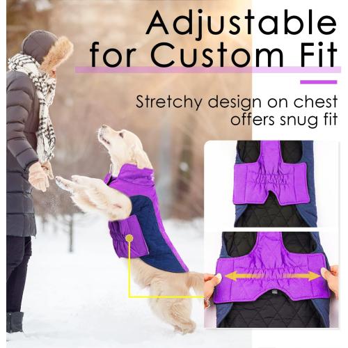Size Large Purple and Grey ThinkPet Dog Cold Weather Coats - Cozy Waterproof Windproof Reversible Winter Dog Jacket, Thick Padded Warm Coat Reflective Vest Clothes for Puppy Small Medium Large Dogs