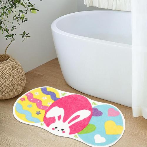 FEBSNOW Easter Bunny Egg Bath Mat, 15.75 x 29.5 Inches, Multicolor, Cartoon Style, Non-Slip, Machine Washable