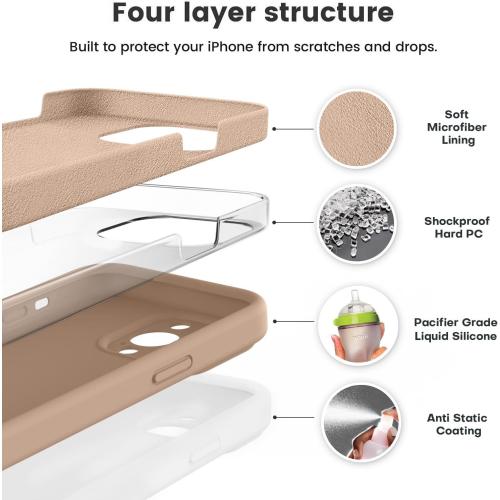 Vooii Compatible with iPhone 13 Pro Case, Liquid Silicone Upgrade [Camera Protection] [Soft Anti-Scratch Microfiber Lining] Shockproof Phone Case for iPhone 13 Pro 6.1 inch - Light Brown