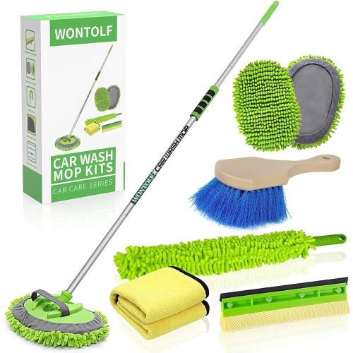 62'' Car Wash Brush with Long Handle Chenille Microfiber Car Wash Mop Mitt Car Cleaning Kit Windshield Window Squeegee Car Duster Microfiber Towels Wheel Tire Brush for Cars RV Truck Boat