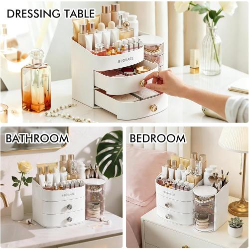 Makeup Organizer Countertop with Drawers, Make up Organizers for Vanity, Skincare Jewelry Earring Organizers, Cosmetic Display Cases Makeup Storage for Bedroom & Bathroom, Ideal Gifts for Women(White)