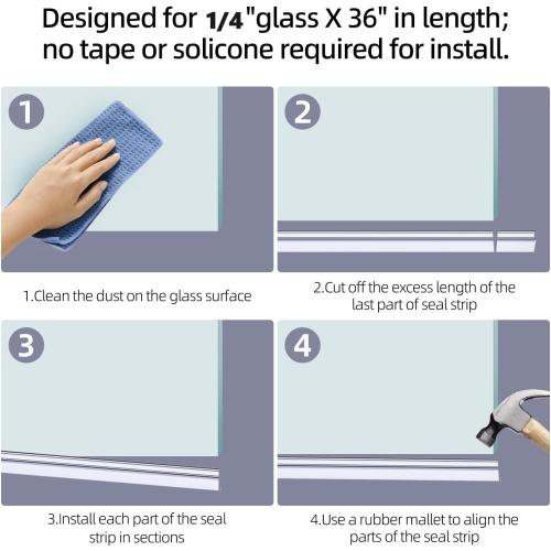 POZIA Shower Door Bottom Seal Frameless Glass Shower Door Seal Strip Clear Vinyl Durable Stop Shower Leaks and Create a Water Barrier Ultra Clear (2PACK-1/4in)