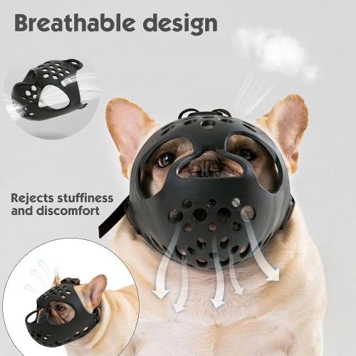 Grey Short Snout Dog Muzzle- Adjustable Soft Silicone Flat Faced Muzzle Bulldog Muzzle Breathable Dog Mask for Biting Chewing Training Licking and Grooming