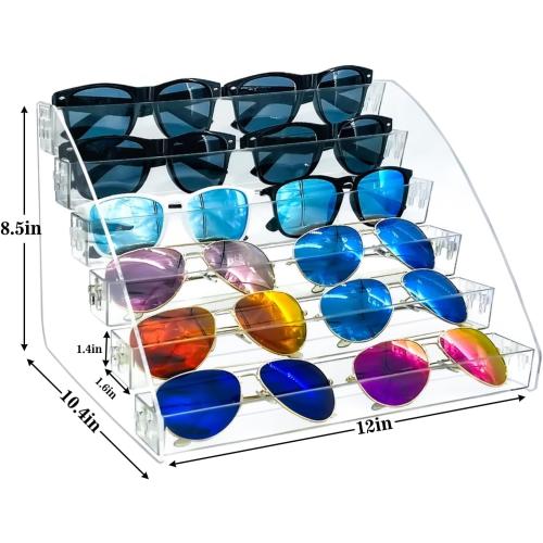 Sunglasses Organizer Clear Eyeglasses Display Case Sticker Display Tray For Glasses Tabletop Holder Stand (6 layer)