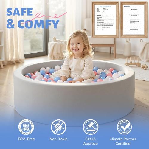 Wilwolfer Foam Ball Pit for Toddlers, Large Baby Ball Pit for Babies with Soft Memory Sponge, Indoor Outdoor Baby Playpen, Kids Play Ball Pool, Gift Toys for Infants Boys and Girls (Gray, NO Balls)