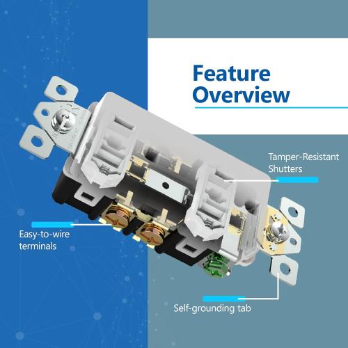 LIDER Matte Finish Decorator Receptacle with Interchangeable Face Cover, Child Safe Tamper-Resistant Wall Outlet with Screwless Wall Plate, Residential Grade 15A 125V UL Listed LR15-TR-WSWP10P, White