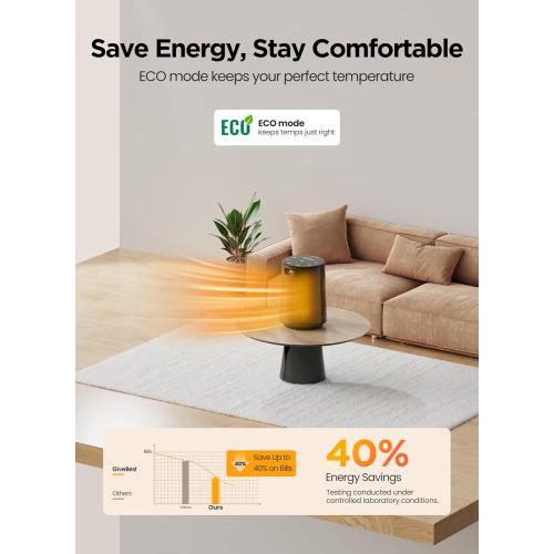 GiveBest Space Heater, Electric Portable Heaters for Indoor Use with Thermostat and Remote, 70°Oscillation, Digital Display, 12H Timer, 1500W PTC Ceramic Fast Safety Heat for Office Bedroom Home Desk