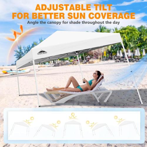 EAGLE PEAK 10x10 Slant Leg Pop-up Canopy Tent Easy One Person Setup Instant Outdoor Beach Canopy Folding Portable Sports Shelter 10x10 Base 8x8 Top (White)