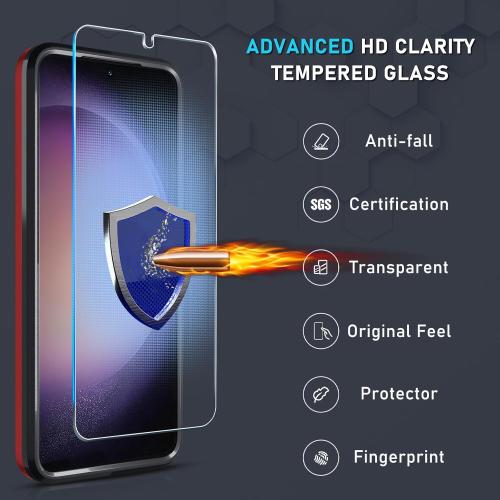 Compatible with Samsung Galaxy S24/S25 Case with Screen Protector Tempered Glass,Heavy Duty Shockproof Full Body Phone Cover Built in Metal Ring Holder Kickstand,2025 Red