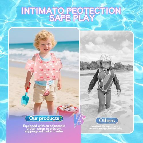 Pink Toddler Swim Vest, Toddler Floaties, Swim Vest for Toddlers Learning to Swim, Puddle Kids Jumper with Adjustable Strap, Swim Jacket Arm Floaties for Baby Boys & Girls