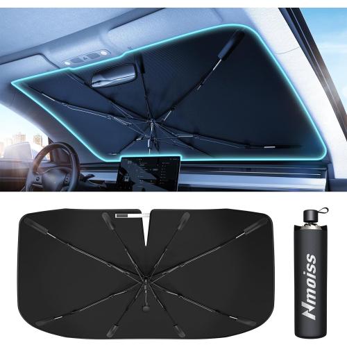 [2026 Upgrade] Nmoiss Windshield Sun Shade Umbrella for Car - [Vinyl Coating Heat Shield] Protect Car from Sun Rays & Heat Damage Keep Cool and Protect Interior Large (61 L x 35 W)