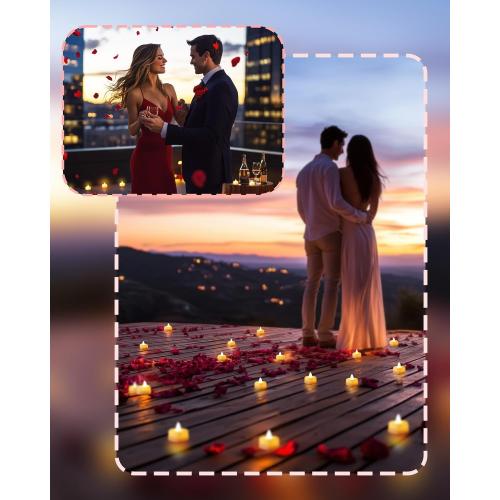 Homemory Rose Petals and Candles Set for Romantic Decorations Special Night, 2000 Pcs Red Rose Petals with 30Pcs LED Heart Candles Lights for Proposal, Anniversary, Birthday, Wedding Decor