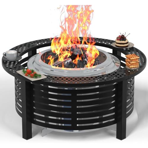 Fire Pit Surround Tabletop for Solo Stove Bonfire & Ranger 2.0 with Heat Shield, 36'' Powder-Coated Iron Surround Solo Stove Accessories for Safety & Extra Space, 25 Inner Fits Most Firepits, Black