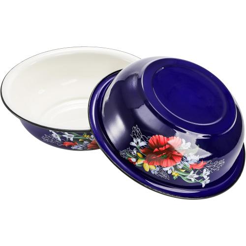 Lawei Set of 2 Enamel Bowl, 4 Quart Large Enamel Salad Serving Mixing Bowl with Black Rim, Vintage Enamelware Plate Dish for Fruit Salad Pasta Soup Dinner, Round Dough Making Bowl Washing Basin, 12in