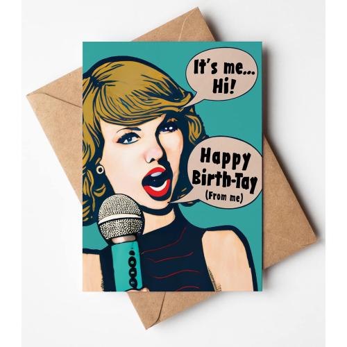 Katie Doodle Funny Birthday Card - Taylor Pop Art Style - Great Swift Merch for Sweet 16, 13th, 18th, 21st, 30th, 40th Birthday Gifts for Women Girls Her - Includes Card (5x7 inch) & Kraft Envelope