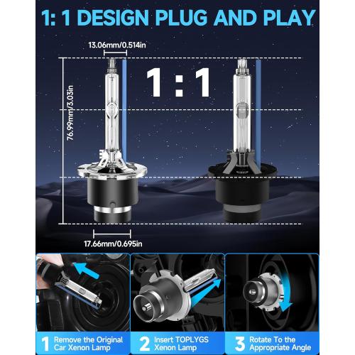 D2S HID Xenon Headlight Bulb Fit Acura 8000K Blue, 35W OEM High Low Beam Xenon Lights, Pack of 2