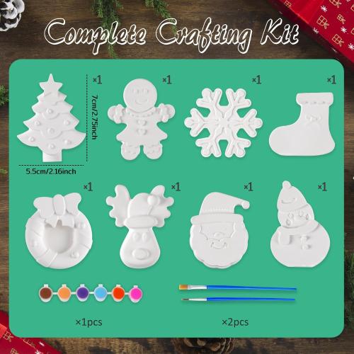 kockuu Christmas Ceramics to Paint for Kids Christmas Crafts Paint Your Own Ceramics Painting Kit, 8Pcs Ceramic Figures with Brushes for Toddlers Kids DIY Crafts Xmas Birthday Activity Gifts
