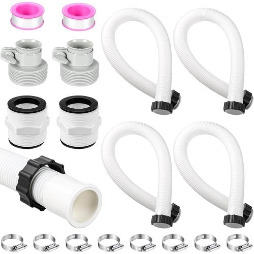 4 Pack 1.5'' Diameter Flexible Pool Sand Filter Pump Hose Set 2 Way Connector 1.5'' to 1.5'' and 2 Type B Hose Adapters for Above Ground Pools Filter Pump and Saltwater Systems (40 Inches)