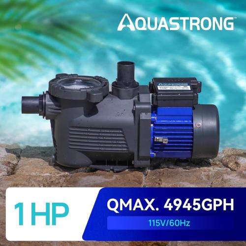 AQUASTRONG 1 HP Above Ground Pool Pump, Single Speed, 1.25&1.5''adapter, 115V, 4945GPH, High Flow, Powerful Self Primming Swimming Pool Pumps with Filter Basket