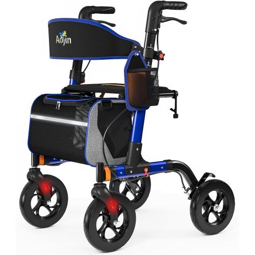 Walkers for Seniors, Rollator Walker with Seat, 350 lb Weight Capacity, 18 Big Seat, 8 All-Terrain Wheels, 6-Level Adjustable Height, Lightweight Aluminum Frame Rollator Walkers for Seniors (Blue)