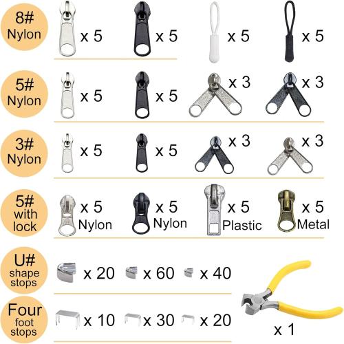 254 Pcs Zipper Repair Kit with Case Include Zipper Replacement and Pull, Universal Zippers Replacement kit for Cloting, Jackets, Coat, Boot, Backpack, Purse and Outdoor Gear