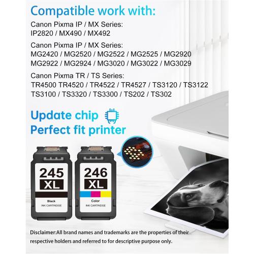 LEMERO Size 245XL Ink Cartridge PG-245 CL-246 Replacement for Canon Ink 245 and 246, Compatible with Canon 245XL 246XL Combo Pack for Pixma MX490 MX492 MG2522 TR4522 TR4520 TS3122 TS3322 Printers