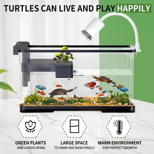 (Tank   Light   Filter   Filter Balls) Turtle Tank Kit, Turtle Tank Starter Kit,Bottom Drainage, Multi-Function Areas for Turtles, Crabs,Fishes, Amphibians,Reptiles. (15.75 x 8.64 x 8.64 Inch)