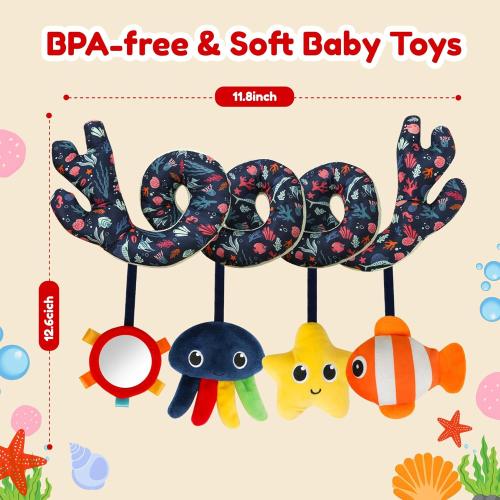 Spiral Car Seat & Stroller Activity Toy,Car Seat Toys for Babies 0-6 Months Boy,Baby Spiral Hanging Plush Activity Toys Thank You Gifts for Newborn 0 3 6 9 12 Months Baby Boys Girls